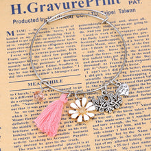 Adjustable Bangle Mom Engraved Heart Love Sunflower Tassel Beads Charms Ban