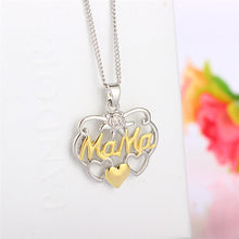 Kei Mi Brand Gold "Mama" Letter Rose Flower Heart Pendant Crystal Necklace