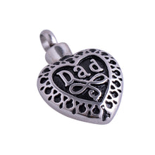 Titanium Steel Mom Dad in Heart Pendant Necklace Cremation Ashes Urn Jewelr