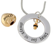 Unisex Mom and Dad pendant Always in my heart memorial cremation Screw Urn