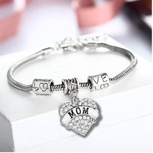 Engraved MOM Family Gifts Love Heart Rhinestone Crystal Charm Pendant Silve