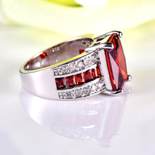 Princess Cut Big Red Princess Cut CZ Stone Rings Exquisite Finger Silver Ri