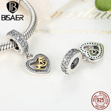 Authentic 925 Sterling Silver Clear CZ Mom Heart Charms fit Pandora Charm B