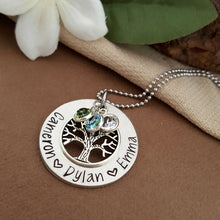 Personalized Silver Necklace Family Tree Pendant Mom Necklace Crystal Birth