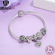 BISAER Original 925 Sterling Silver Heart Bangles & Bracelets Mom Pendant,P