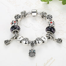 EVOJEW 925 Silver Vivid Owl Pendant Love Family Glass Charm Beads Charm Bra