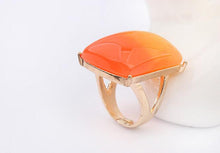 Vintage Yellow Black Square Design Resin Big Stone Ring Women Wedding Rings