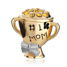 Fit Pandora charm bracelets Mother Daughter 1 Number 1 Mom Golden Cup Beads