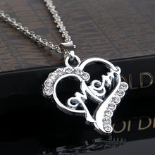 JINSE Silver plated Love "Mom" Crystal Heart Pendant Necklace Mother's Day