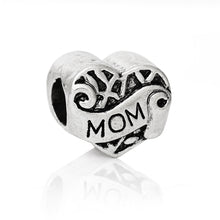 DoreenBeads European Charm Beads Heart antique silver"Family Mom"Carved Abo