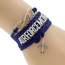 Custom Infinity Love AirForce Mom Bracelet Airplane Aircraft Blue Wax line