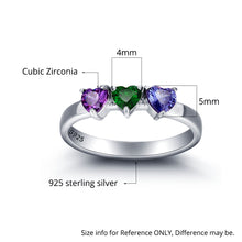 Personalized Gift 925 Sterling Sliver Birthstone Heart Rings Custom Family