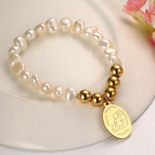Meaeguet Love Mom Oval Charm Irregular Freshwater Pearls Bracelet For Women