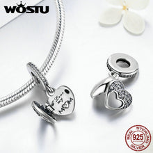 WOSTU Real 925 Sterling Silver I Love My Mom Pendant Charm Fit Original Pan