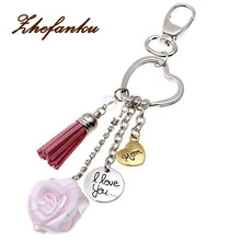 Fashion Tassel Heart Keychain I Love You Mom Key Chain Bag  Rose Pendant Ke