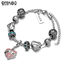 REAMOR 316l Stainless Steel Full Crystal Letter Mom Tiff Heart Floating Dan