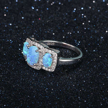 Luxury Cubic Zirconia & Oval Blue Opal Stone Women Rings Real Pure 925 Ster
