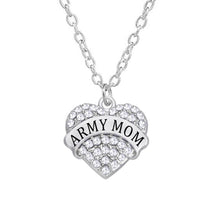 1 piece/lot Metal Alloy Silver Tone Heart In Crystal Charms Army Mom Neckla