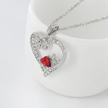 hollow out heart rose flower MOM red crystal pendant necklace fashion women