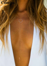 Comiya Gold Color Thin Chain Round Circle Simple Necklace Long Tassel Bar P