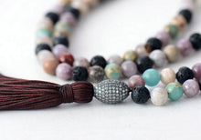 High End 8MM Lava Rock Natural Stone With Micro Cubic Ziconia Tassel Neckla