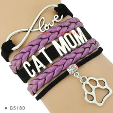 (10 PCS/lot) Infinity Love Cat Mom Leather Wrap Bracelets Multilayer Cat Mo