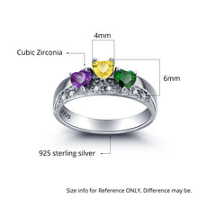925 Sterling Sliver Personalized Name Birthstone Heart Rings Custom Family