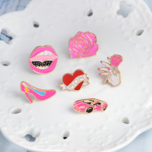 QIHE JEWELRY 6pcs/set Rose Sports Car High Heels Sexy Lips Love Mom Pin Col