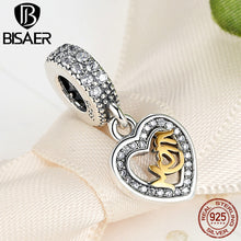 100% 925 Sterling Silver Lovely Heart Pendant Mom Charms Fit Pandora Women