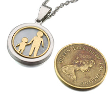 Two Tone Stainless Steel Family Boy and Girl Dad Mom Kid Inlaid Shell Round