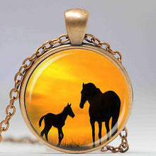 Wholesale Glass Dome Pendant mom and baby horses necklace horse silouette j