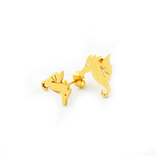 SUMMER SALE Gold Color Stainless Steel Seahorse Stud Earrings Beach Studs N