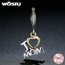 High Quality 925 Sterling Silver I LOVE MOM Dangle Charm Fit Original pando