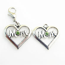 (20pieces /lot) Green Rhinestone Heart MOM  Dangle Charms with lobster clas
