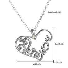 New Mom Charm Silver Crystal Chain Heart Pendant Necklace Love Mother's Day