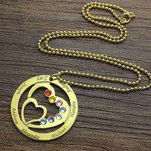 Gold Color Birthstone Family Name Necklace Heart in Heart Name Necklace Per
