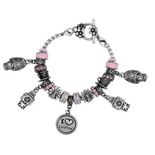20pcs/lot High Polished Heart Beads With MoM Words Stainless Steel European