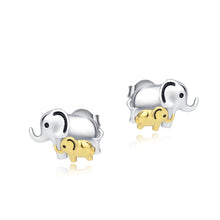 YFN 925 Sterling Silver Lucky Elephant Mom And Child Mother Love Stud Earri