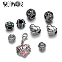 REAMOR 316l Stainless Steel MOM Letter Pink Tiff Heart Pendant Blue Crystal