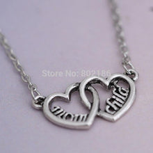 Antique Silver Mom and Child Double Heart Shaped Love Necklace Mother's Day