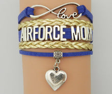 Drop Shipping Air Force Mom Bracelet  Double Heart Charm Blue with Grey Col