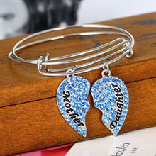 Charm Heart Red Pink Blue Clear Crystal Mother Daughter Pendant Bangle Brac