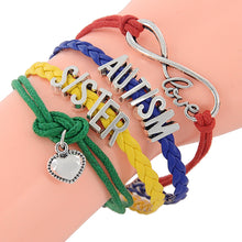 Unisex Handmade Letter Autism Silver Pendant Love Heart Woven Charm Bracele