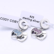 925 Sterling Silver I Love My Mom Charm Red Crystal Heart Beads Fit Pandora