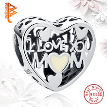 BELAWANG 100% Real 925 Sterling I LOVE YOU MOM Enamel Heart Charm Beads fit