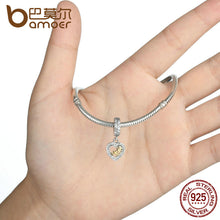 BAMOER 925 Sterling Silver Lovely Heart Pendant Mom Charms Fit Bracelets Go