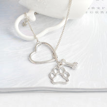 Hollow Heart Dog Paw Bone Pendant Necklace Silver Love Animal Necklaces For