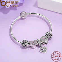 BAMOER Original 925 Sterling Silver Heart Bangles & Bracelet with Mom Penda