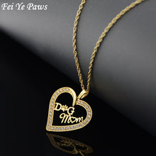 Fei Ye Paws Gold Color Dog Mom Crystal Zircon Heart Pendant Necklace Boho C