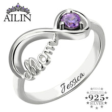 Infinity Birthstone Ring Mother's Ring Engraved Name Ring in Sterling Silve